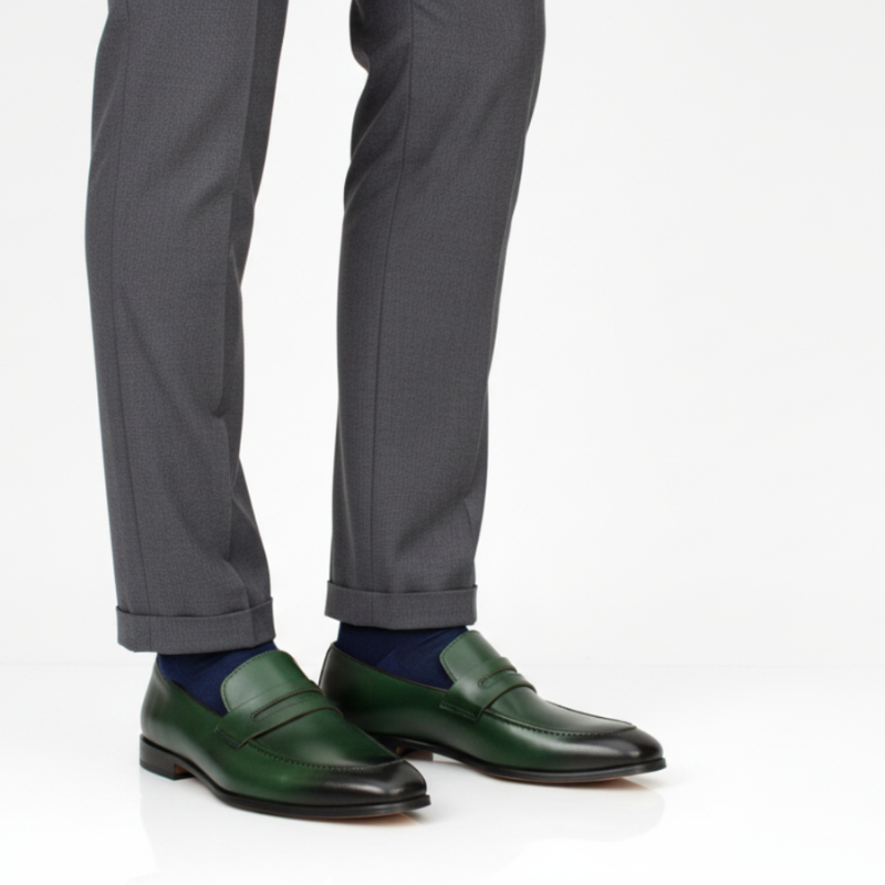 Luxury Emerald Green Penny Loafers