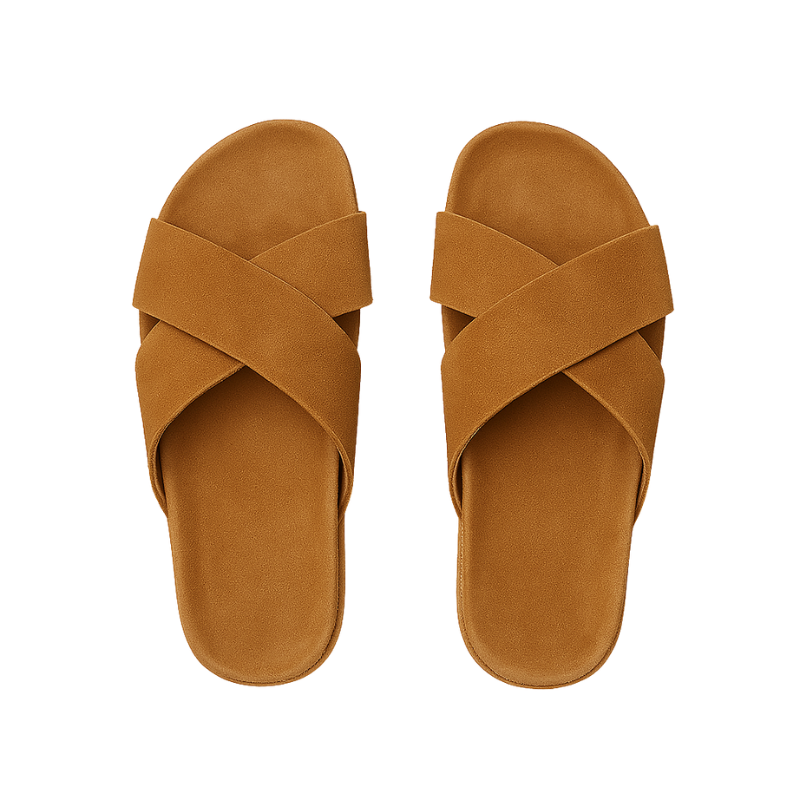 Men's Cross Strap Suede White Comfort Slipper