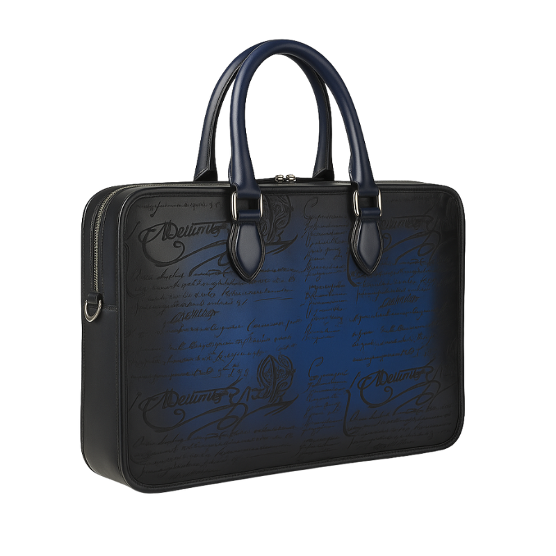 Luxury Handcrafted Printed Leather Black Briefcase