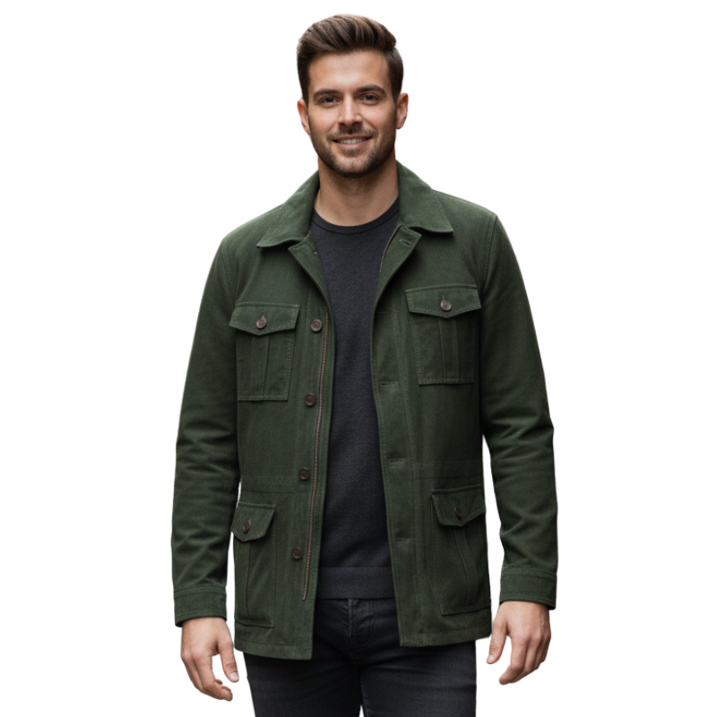 Luxury Dark Green Suede Four Flap Pockets Field Coat