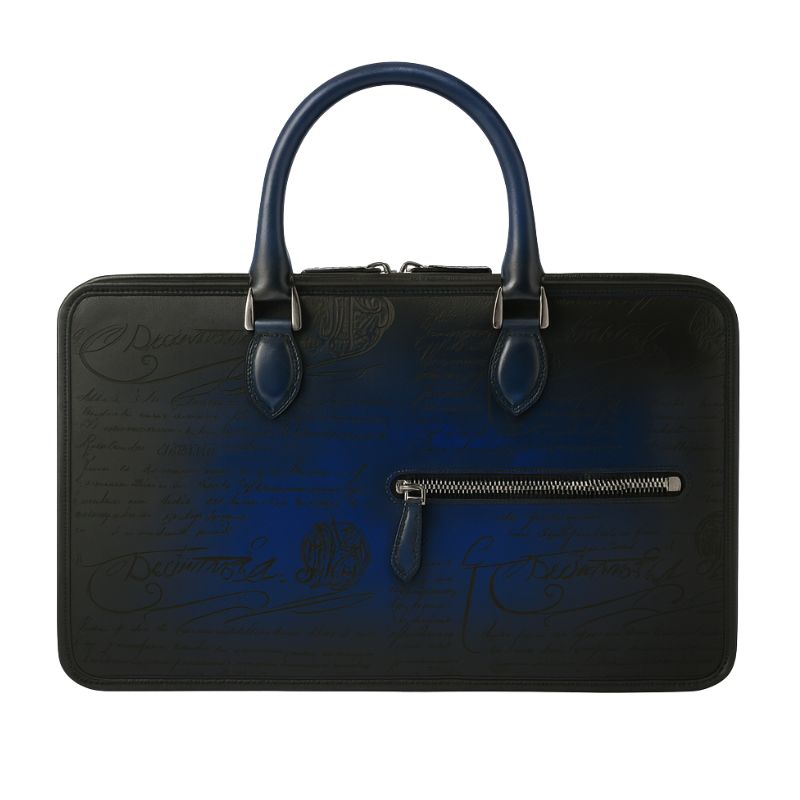 Luxury Handcrafted Printed Leather Blue Briefcase