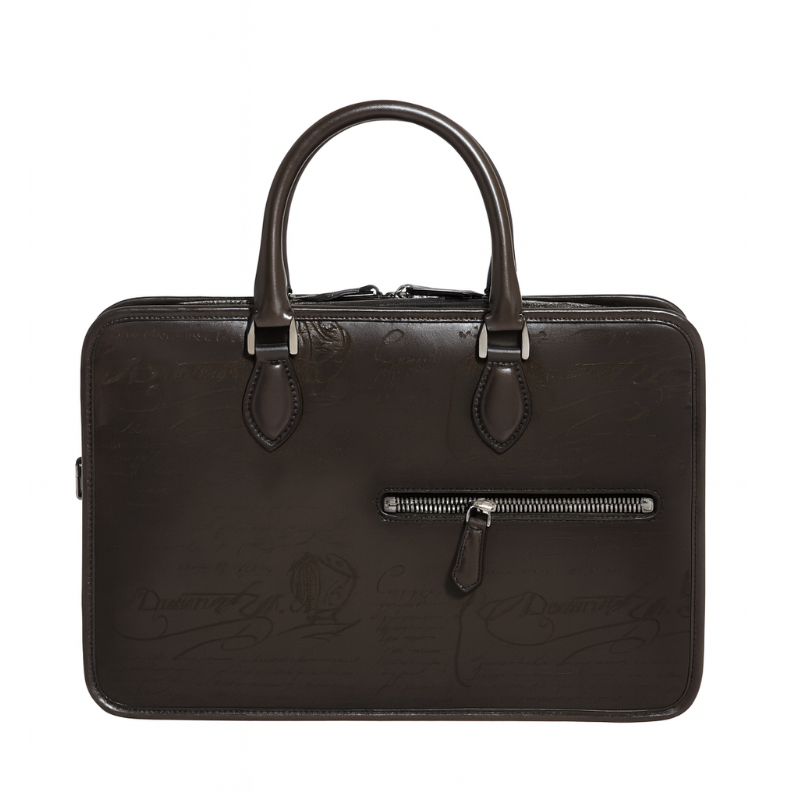 Luxury Handcrafted Printed Leather Chocolate Brown Briefcase