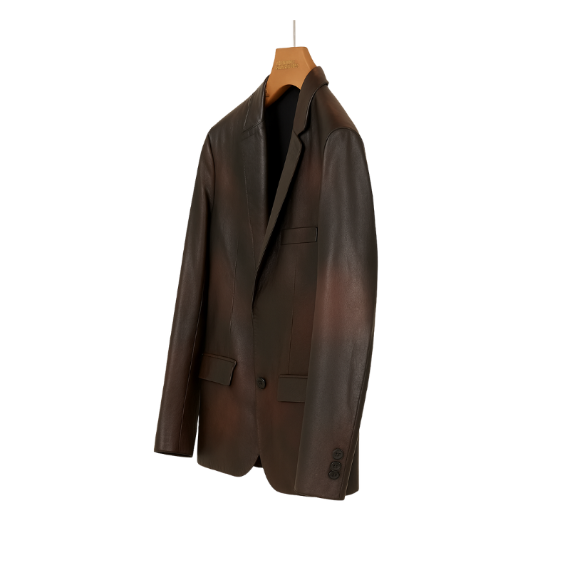 Premium Auburn Slick Leather Blazer for Men's