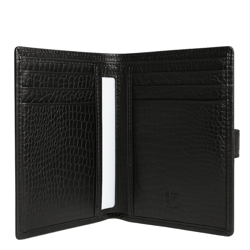 Black Textured  Embellished Leather Wallet