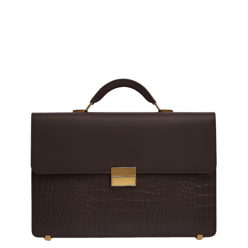 Luxurious Black Crocodile Textured Briefcase