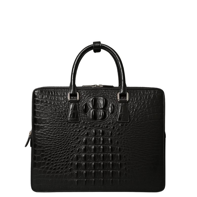 Croco Leather Men's Luxury Briefcase Black Casual Bag