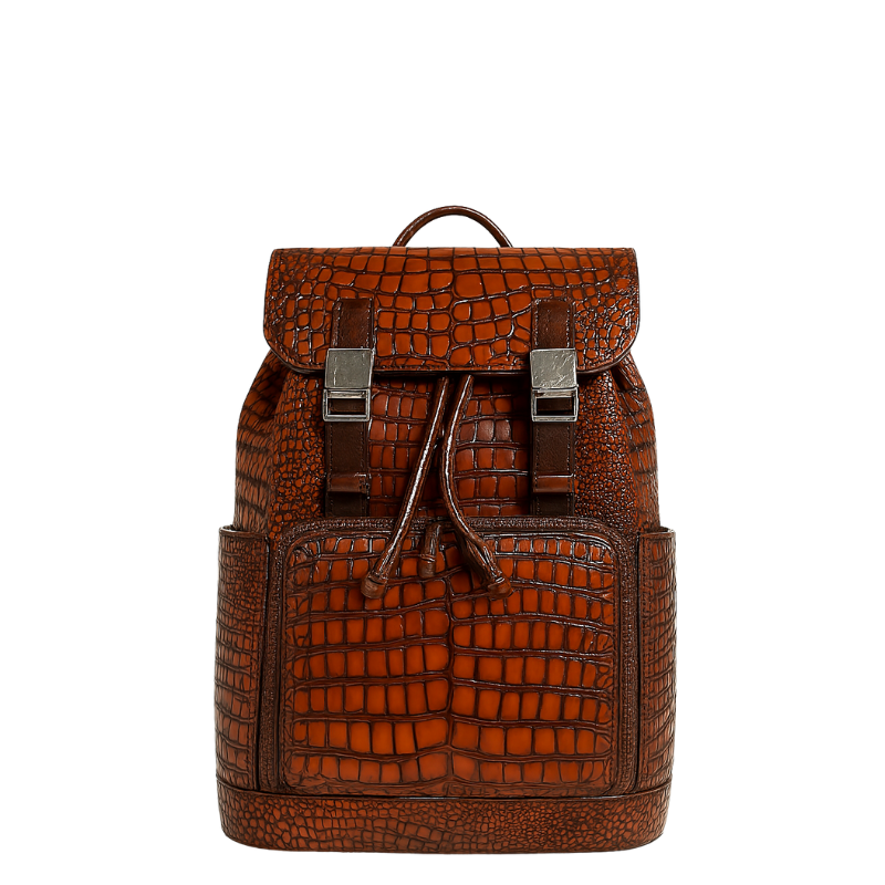 Luxury Sleek Croc Embossed Leather Backpack