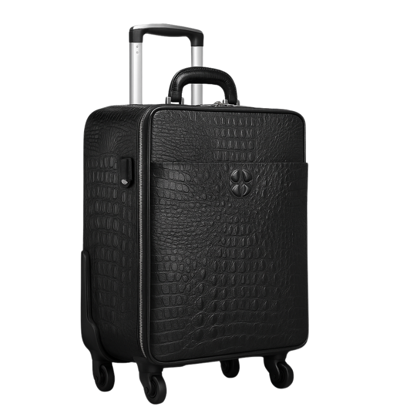Premium Crocodile & Alligator Leather Black Trolley Travel Bag