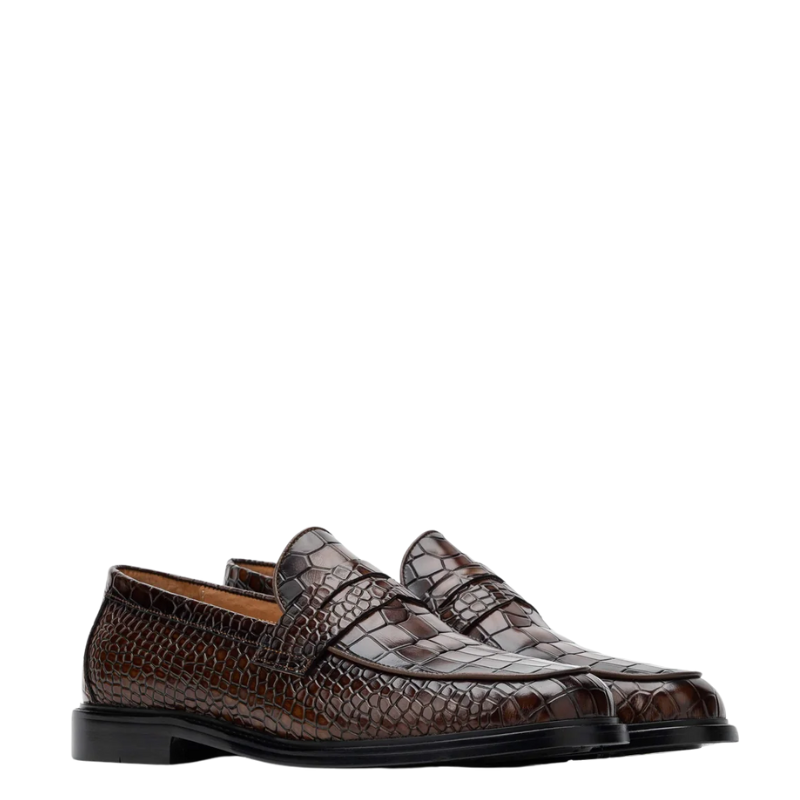Croco Leather Printed Loafer Brown
