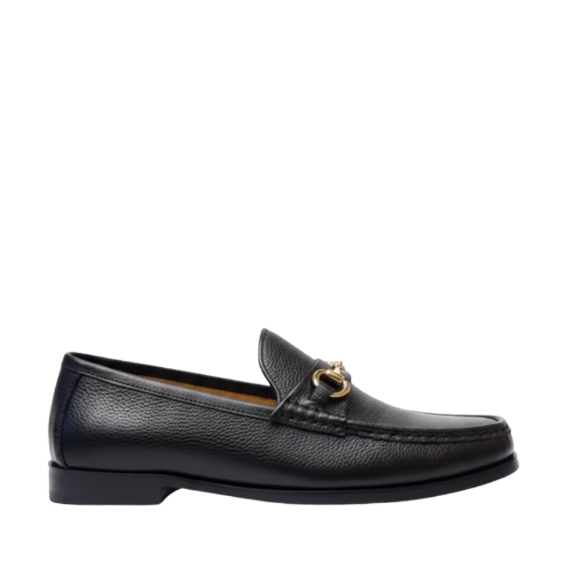 Black Pebbled Horsebit Leather Loafers