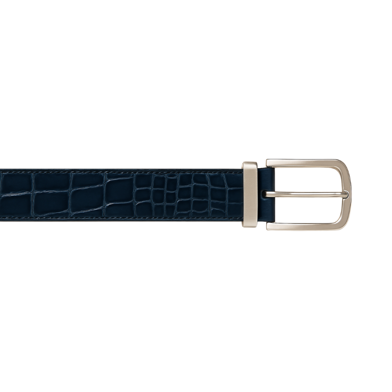 Croco Textured Leather Blue Strap Belt with Silver Reversible Buckle Closure