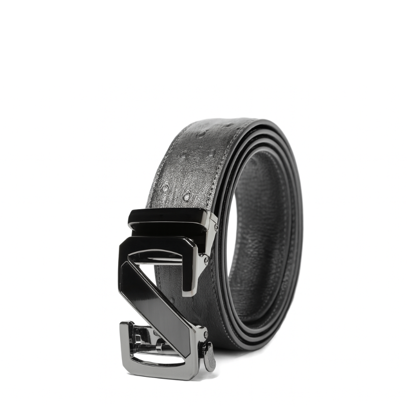 Croco Leather Black Strap Embossed Finish Belt with S Style Autolock Buckle