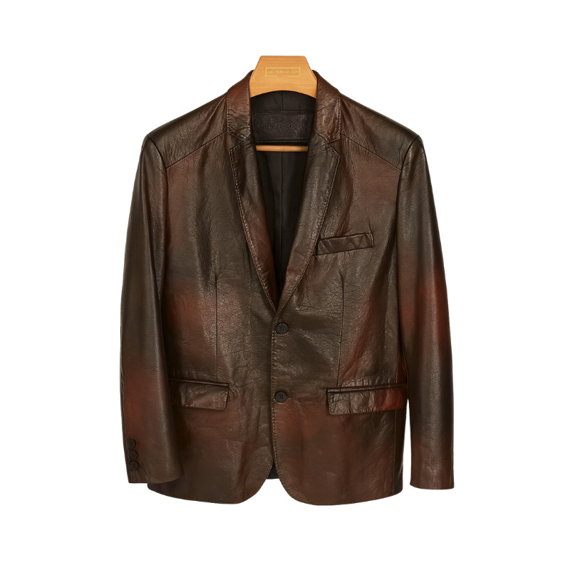 Premium Auburn Slick Leather Blazer for Men's