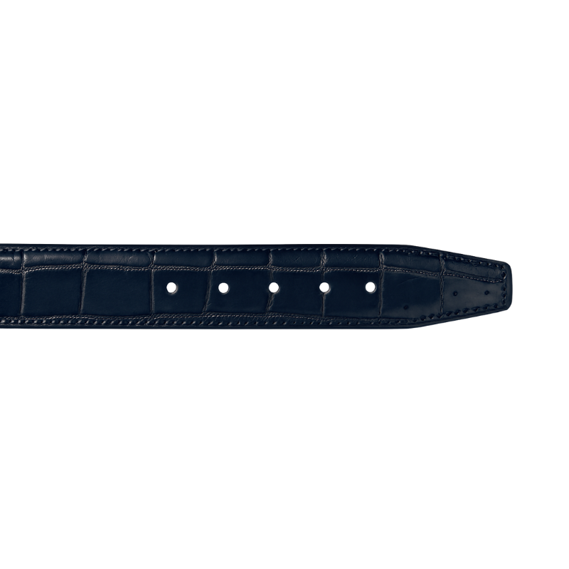 Croco Textured Leather Blue Strap Belt with Steel Grey Reversible Buckle Closure