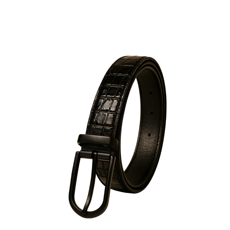 Croco Black Leather Belt with Reversible Buckle