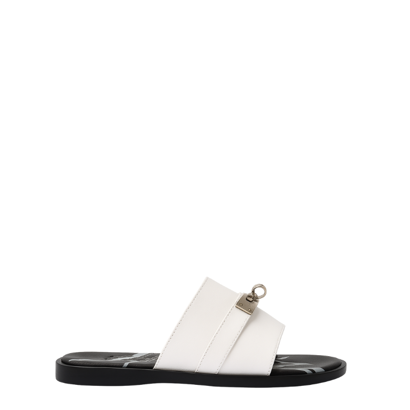 Men's  Leather White Slip-on Casual Slider