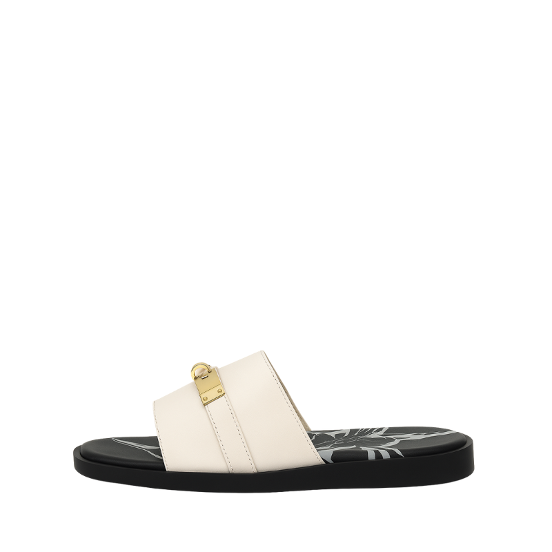 Men's  Leather Off-white Slip-on Casual Slider