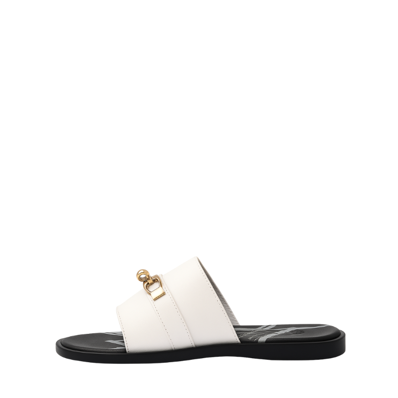 Men's  Leather White Slip-on Casual Slider