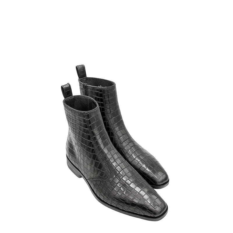 Men's Croco-Textured Leather Chelsea Boots with Side Zipper