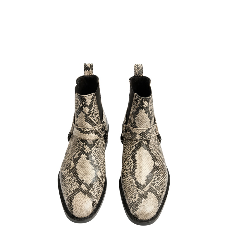 Men's Snakeskin-patterned Boots With Metal Chain