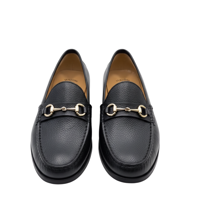 Black Pebbled Horsebit Leather Loafers