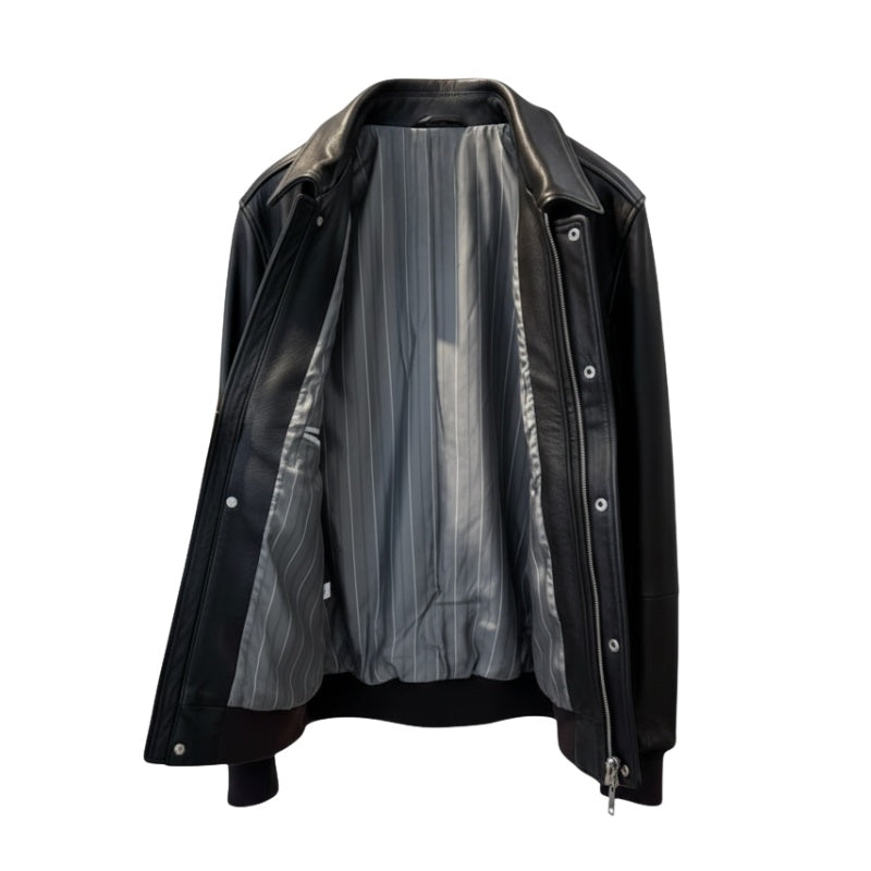 Midnight Classic Leather Bomber Jacket