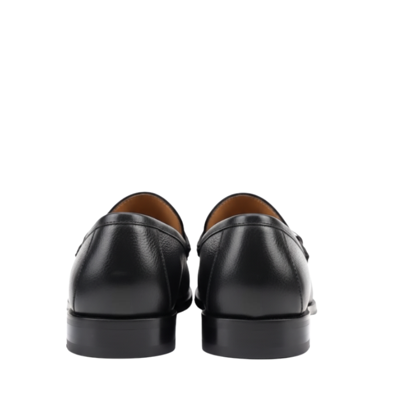 Black Pebbled Horsebit Leather Loafers