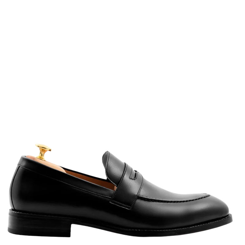 Men's Slip-On Black Shoe with Stacked Heel
