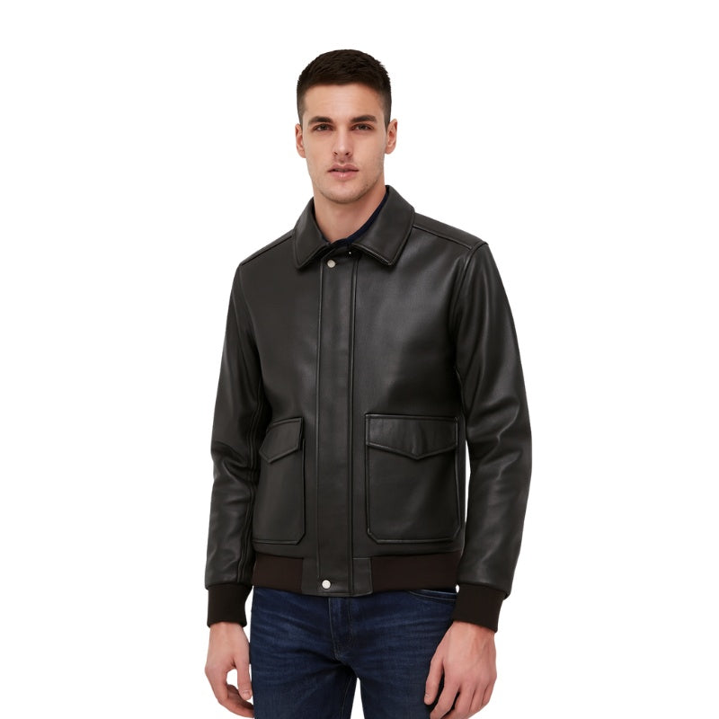 Midnight Classic Leather Bomber Jacket