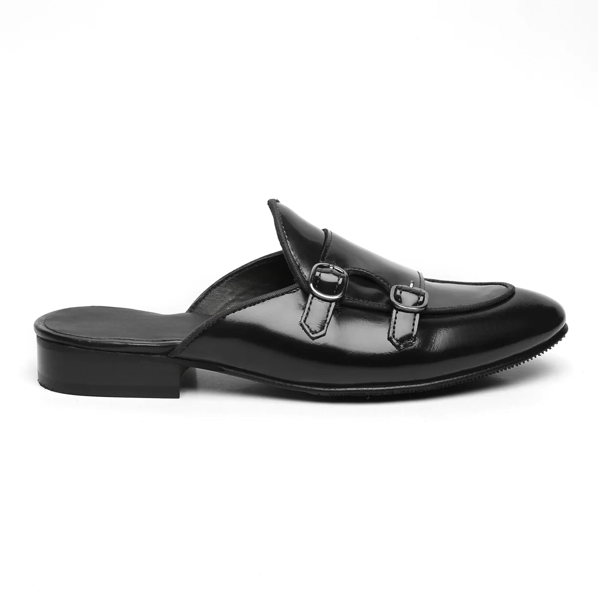 Black Double Monk Strap Mules