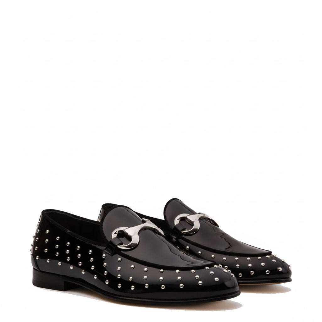 Black Spike Leather Bit Dress Loafer Men Shoe
