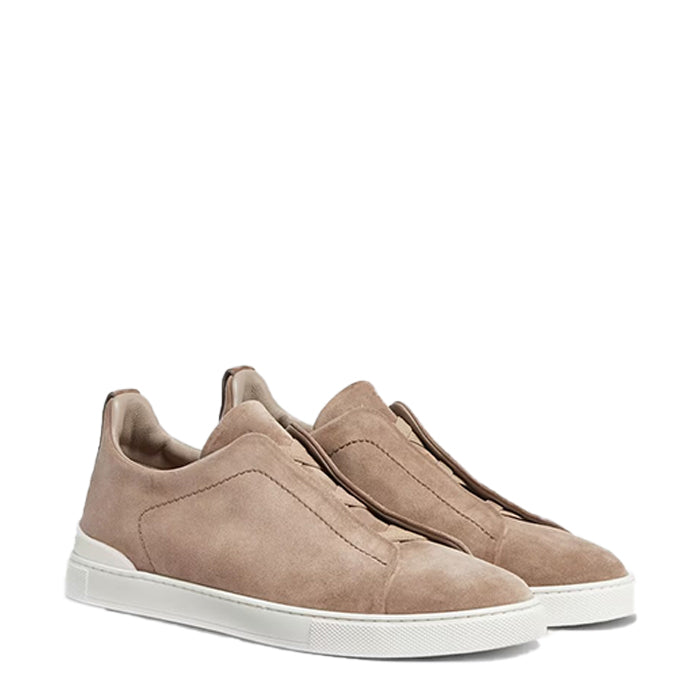 Handmade Suede Triple Stitch Sneaker Beige