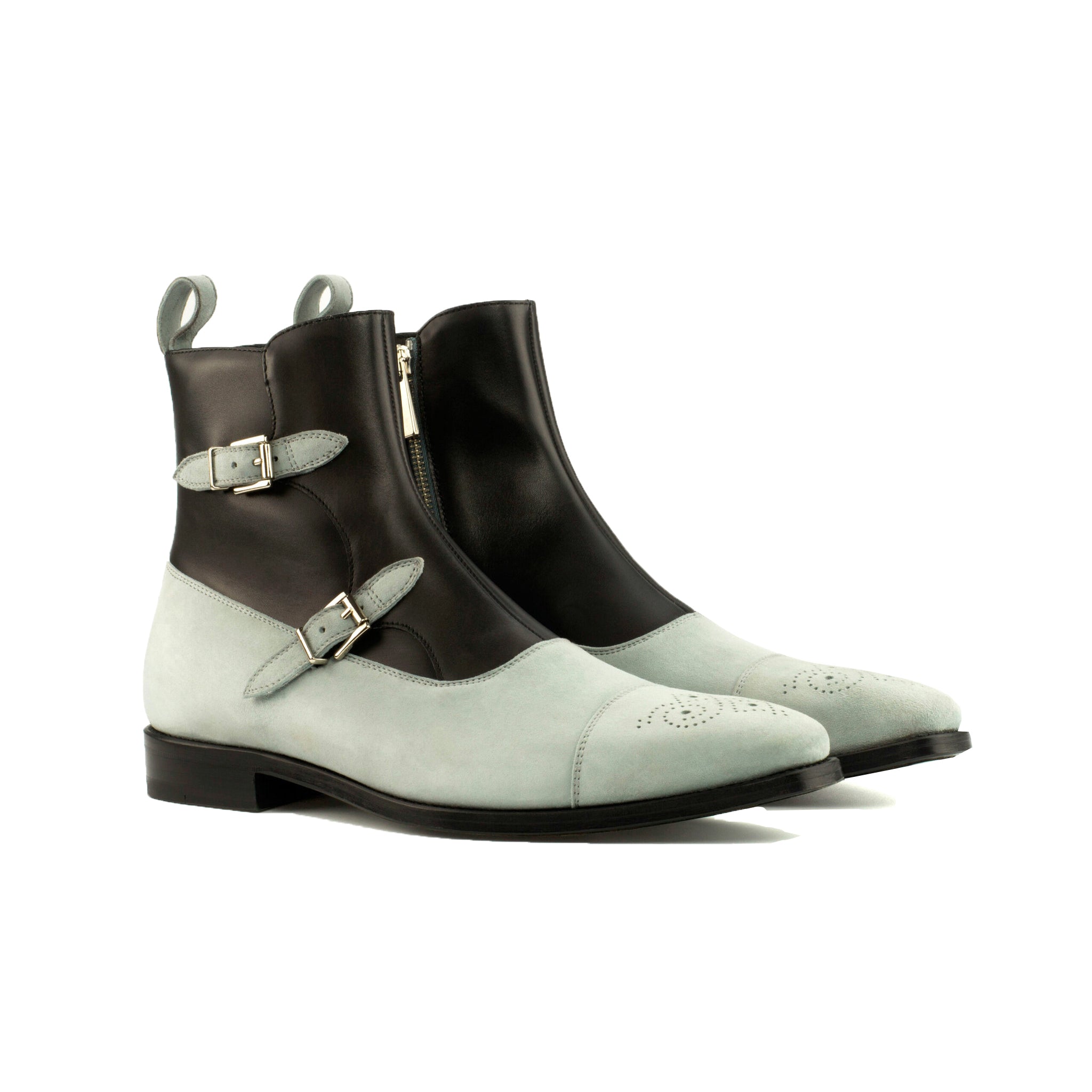 Black Leather & Grey Suede Monk Boots