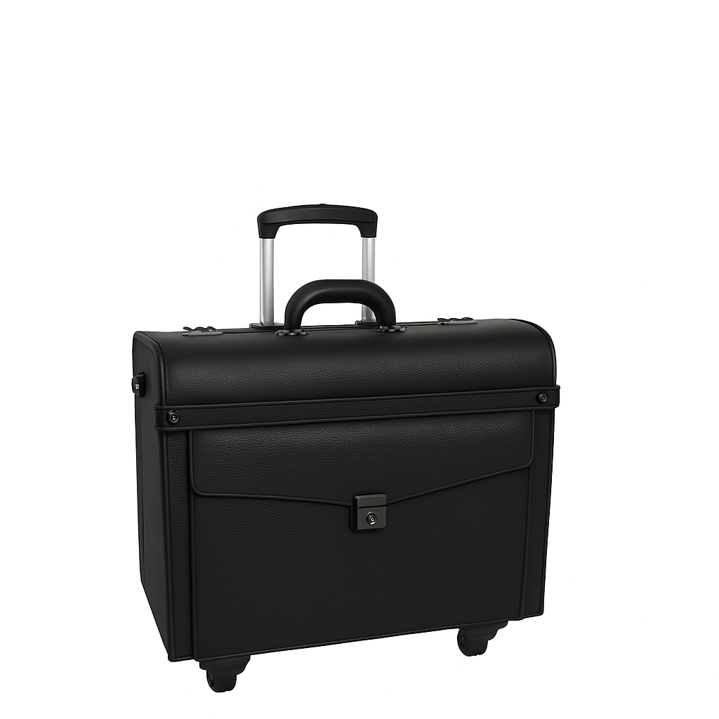 Premium Edition Italian Four Wheel Leather Black Trolley Bag