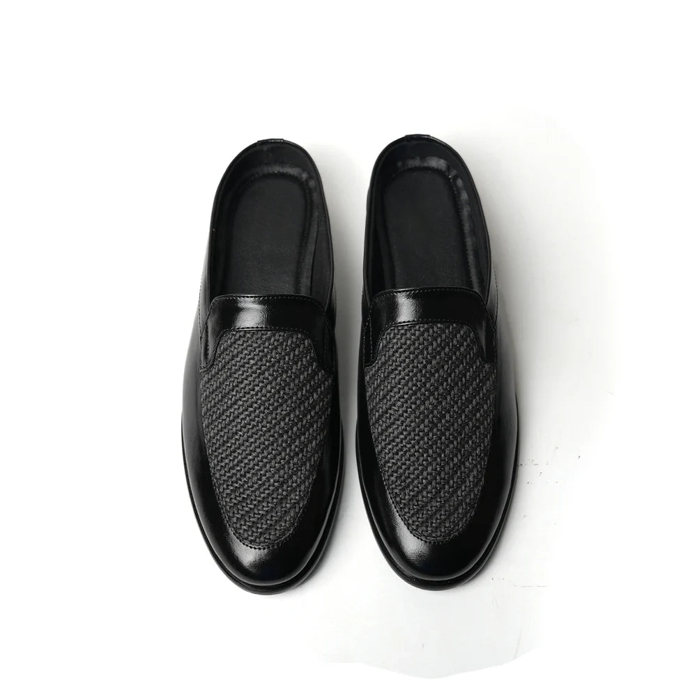 Half Mule Shoes - Black/Grey Leather