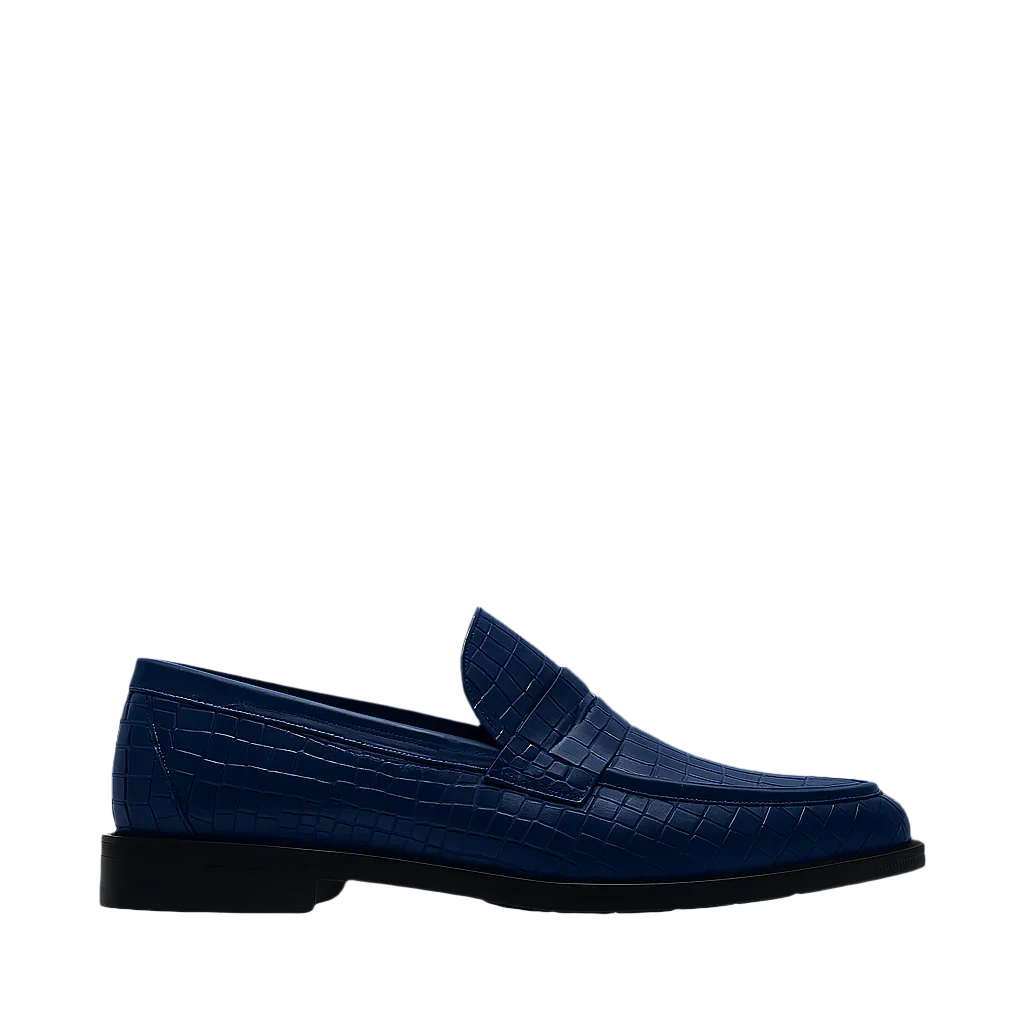 Croco Leather Printed Loafer Blue