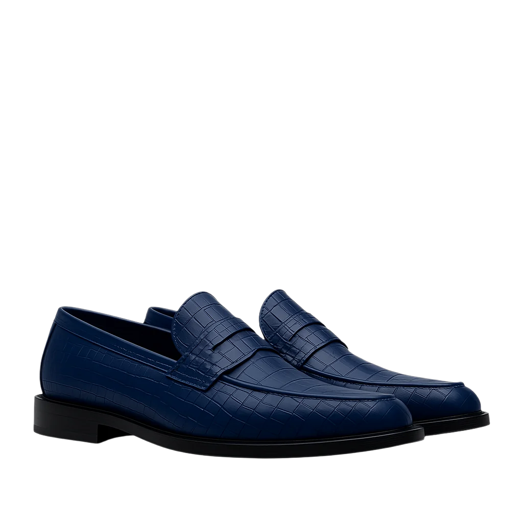 Croco Leather Printed Loafer Blue