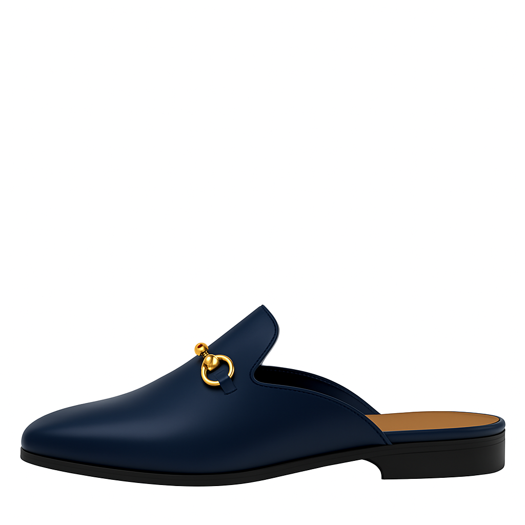 Plain Design Leather Mule Blue