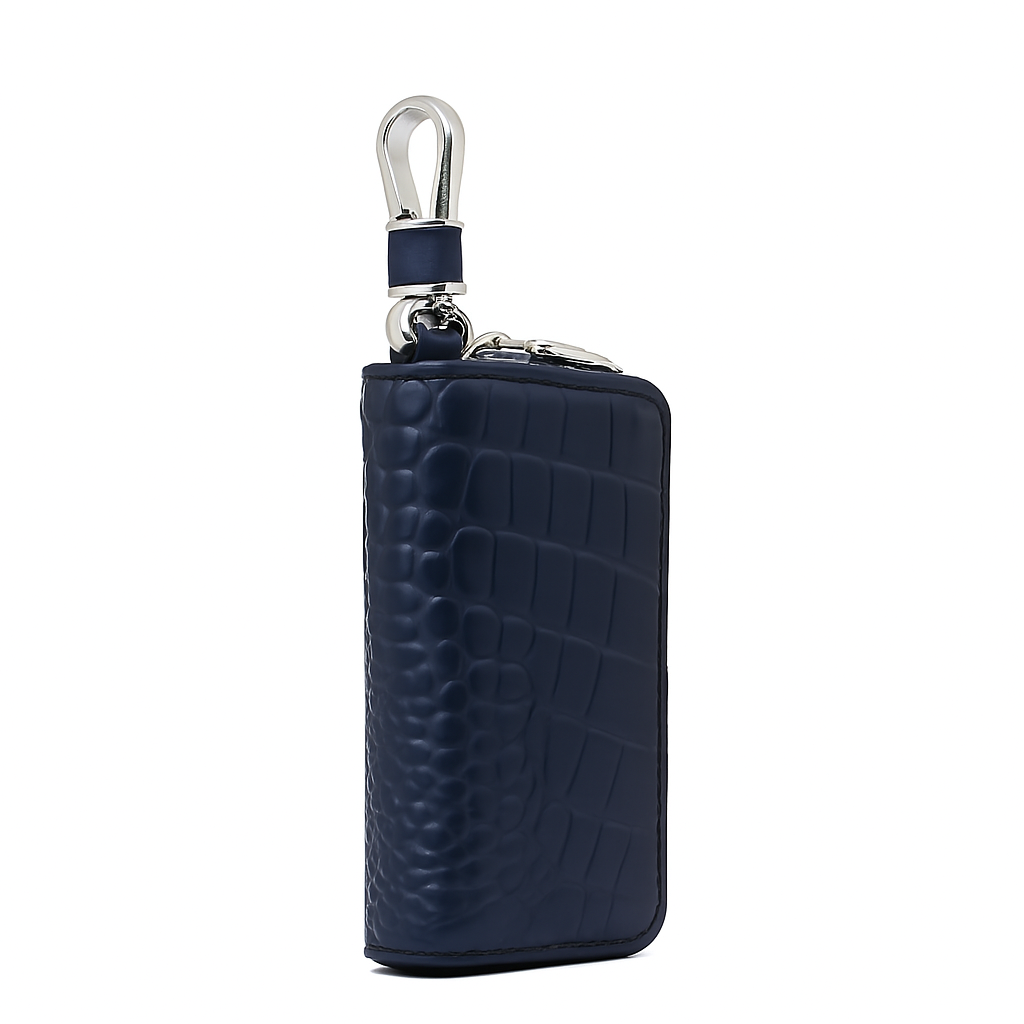 Croco Blue Mini Zipper Key Case Wallet