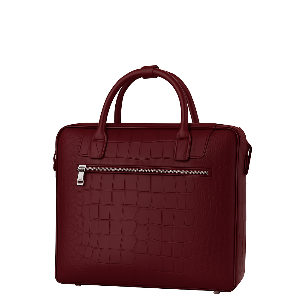 Italian Croco Leather Front Pocket Burgundy Briefcase Bag