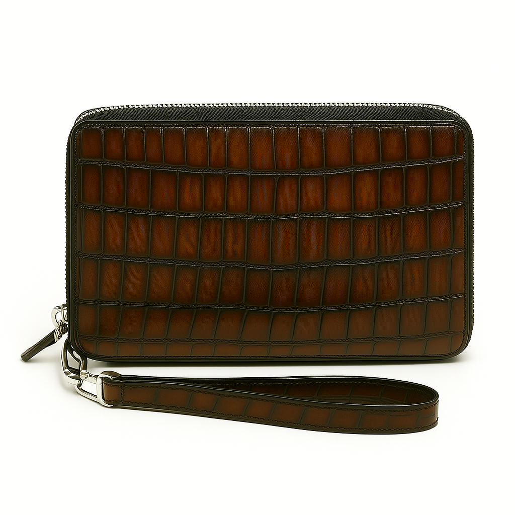 Croco Brown Textured Around Zip Wallet