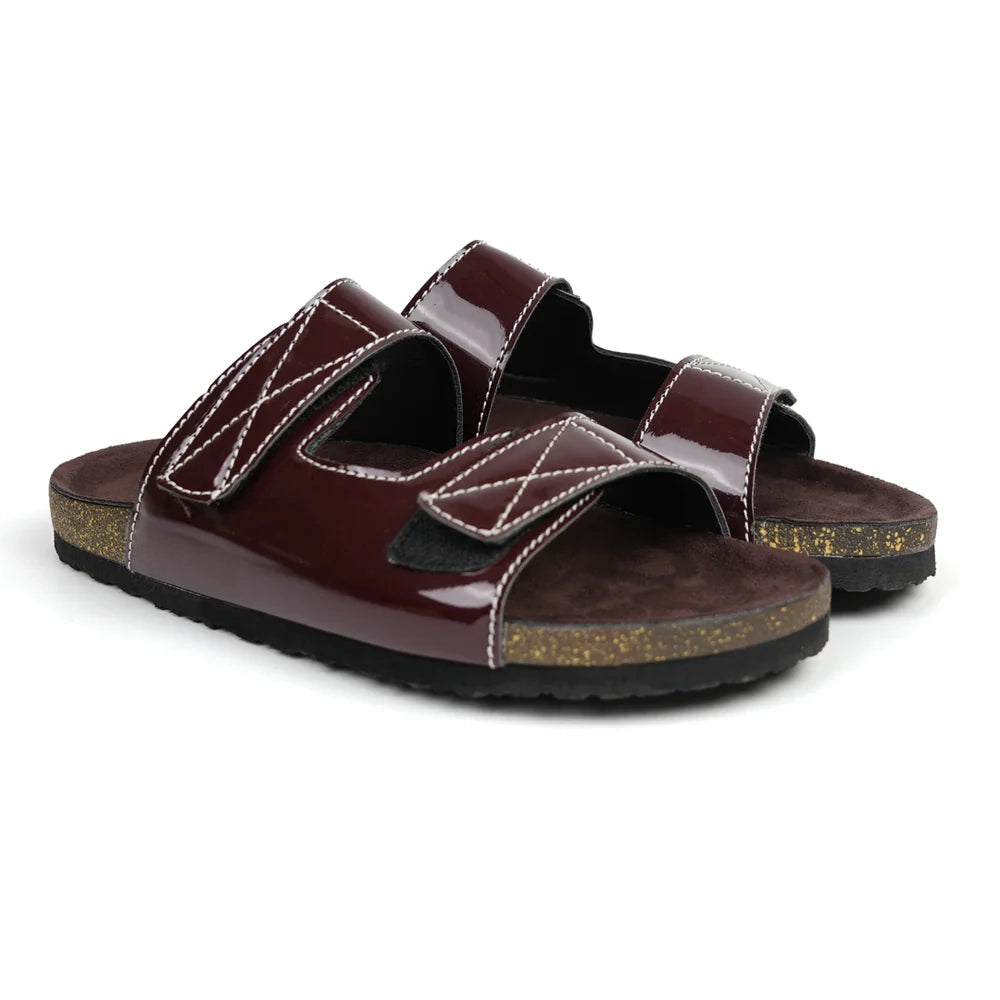 Cork Dual-Straps Sandals - Glossy brown