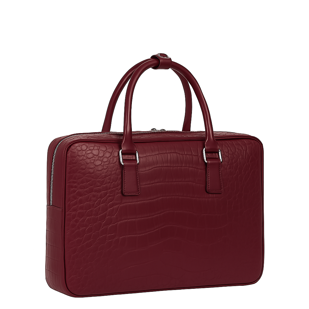 Italian Croco Leather Textured Briefcase Burgundy Edition