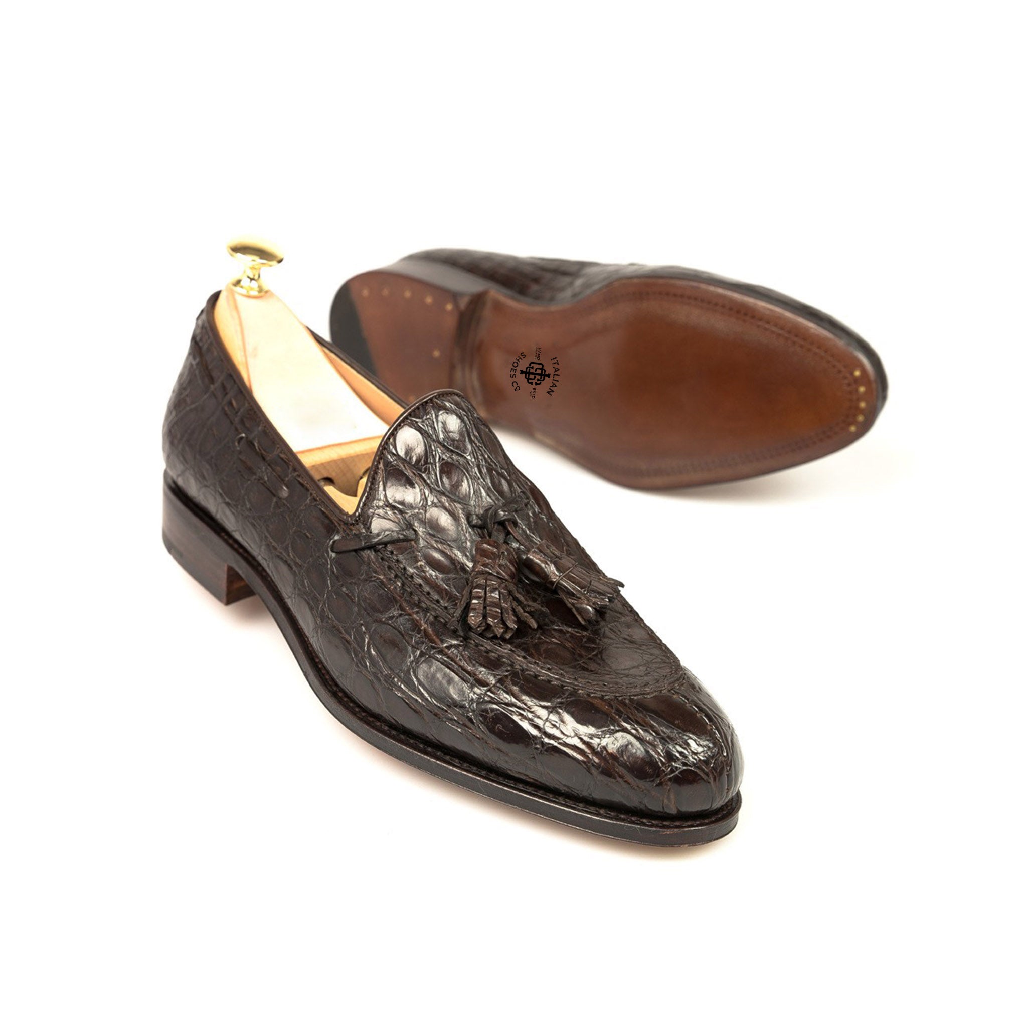 Cocoa Crocodile Tassel Loafer Dark Brown
