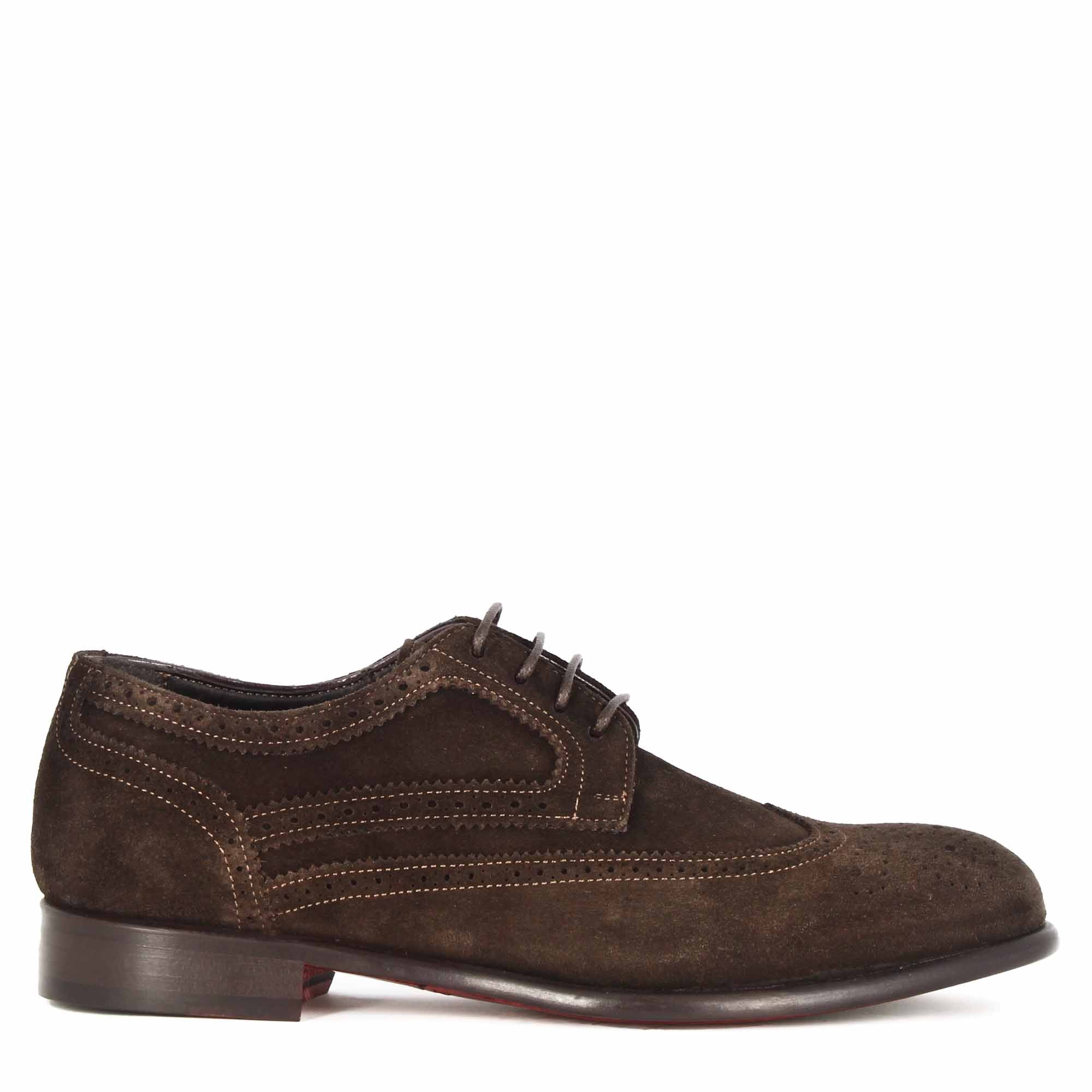 Dark Brown Suede Leather Derby Shoes