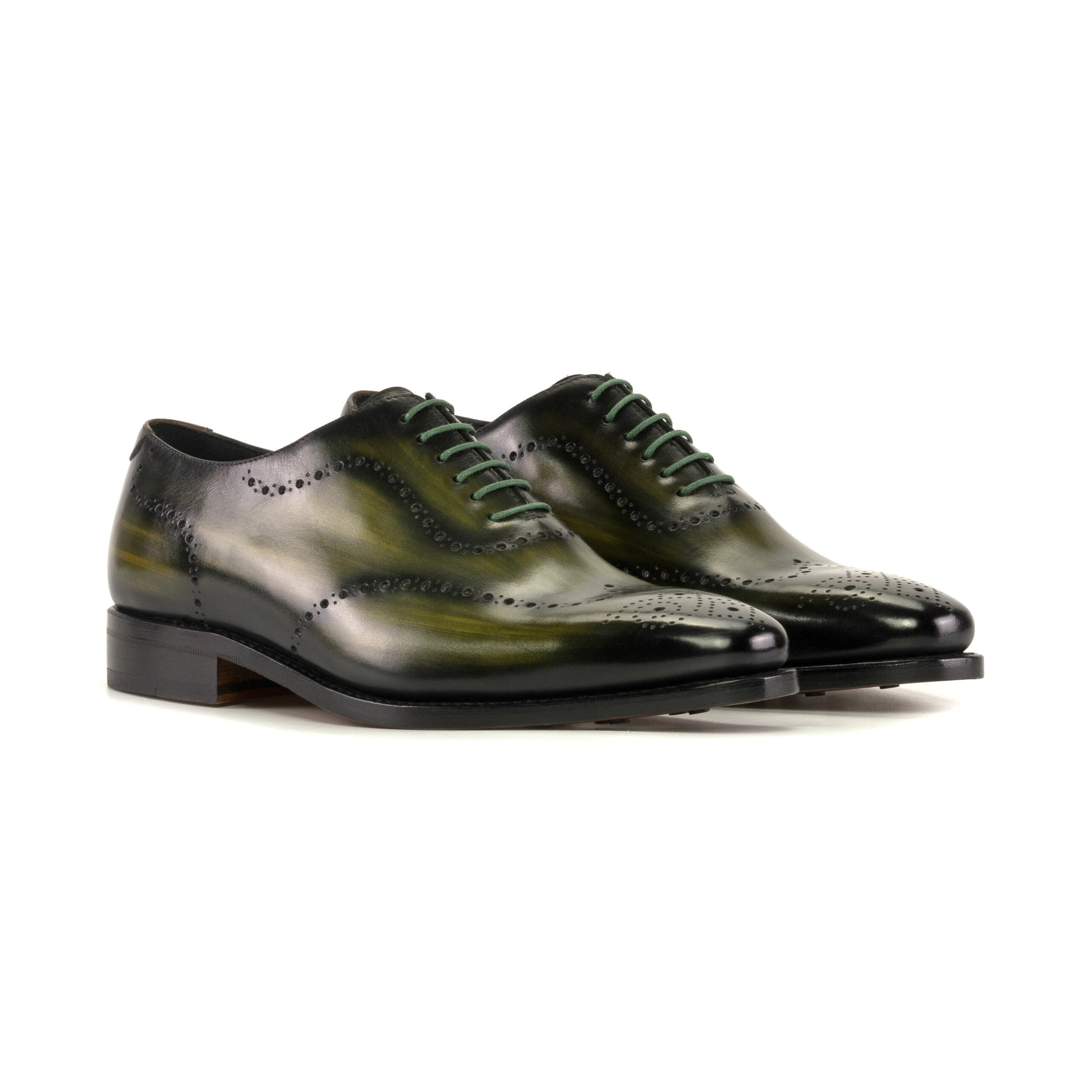 Green Patina Leather Wholecut Brogues
