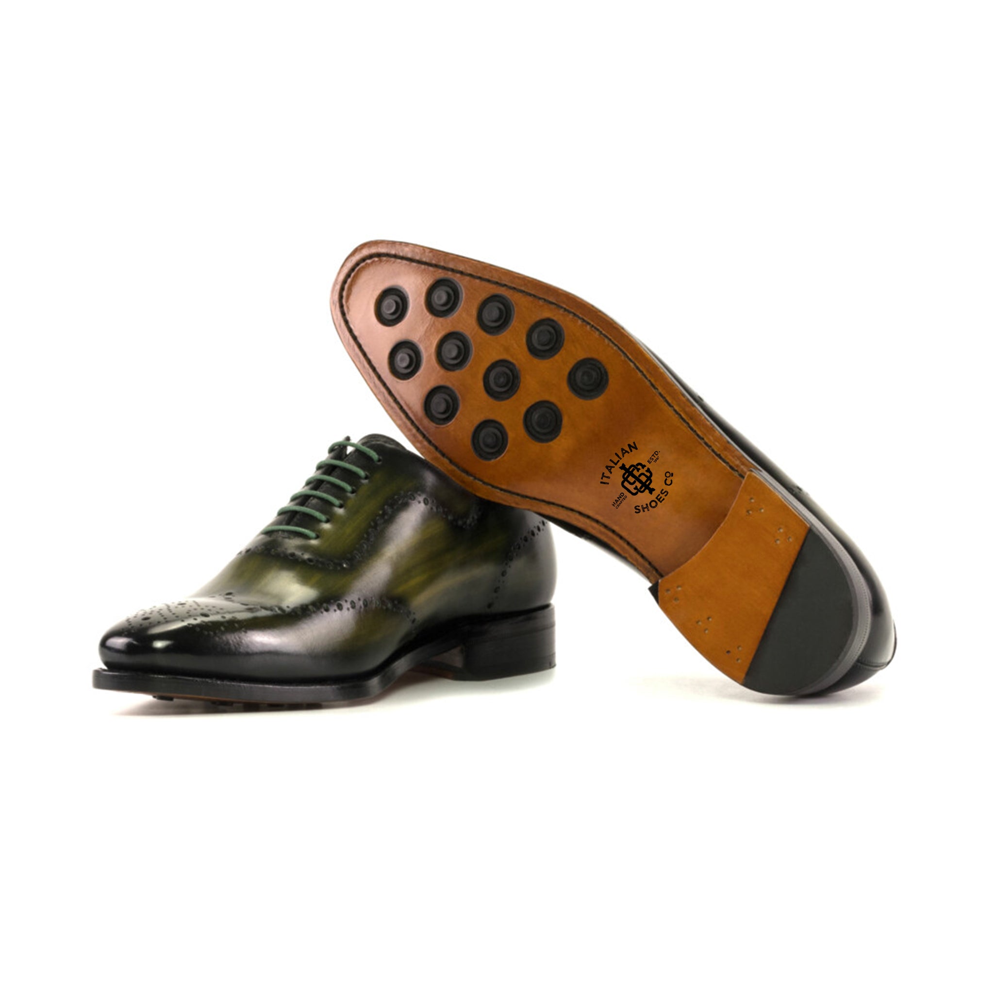 Green Patina Leather Wholecut Brogues