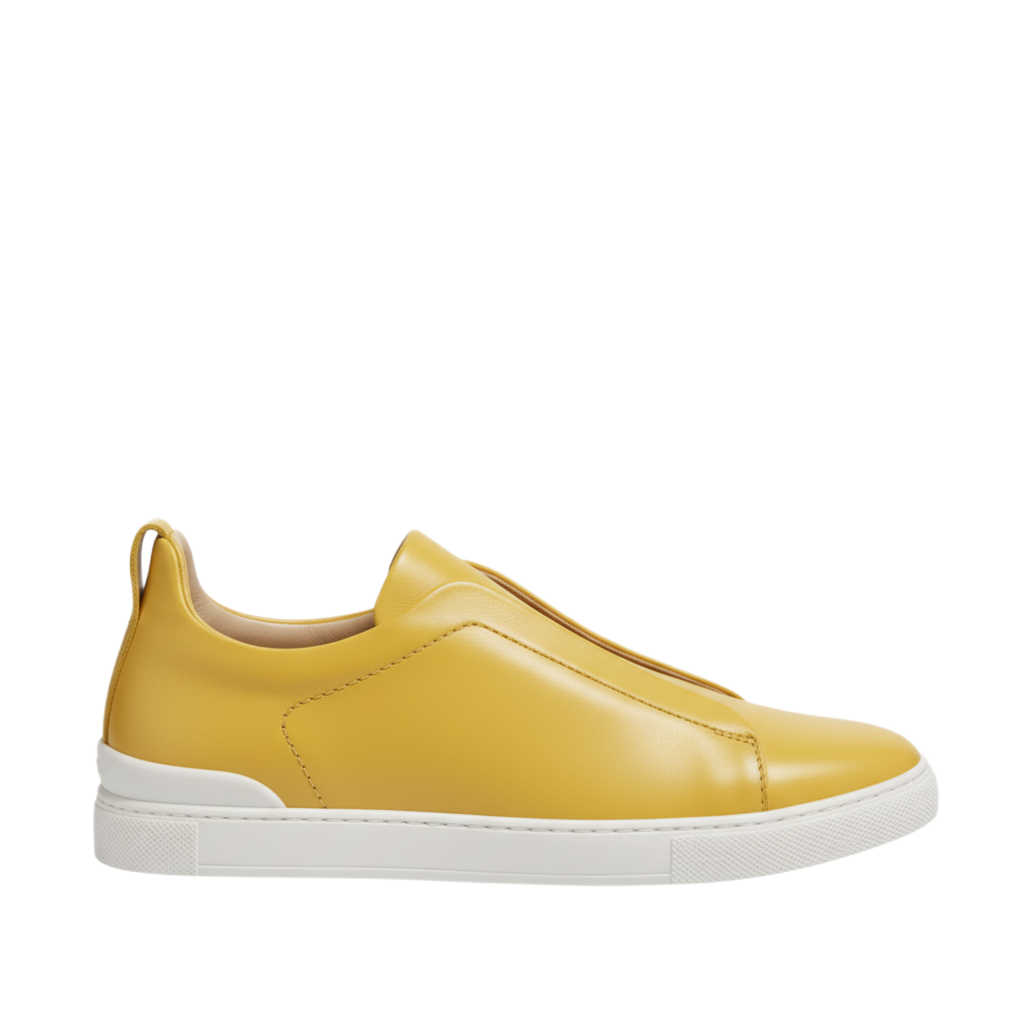 Luxury Edition Triple Stitch Leather Yellow Sneaker for Men's
