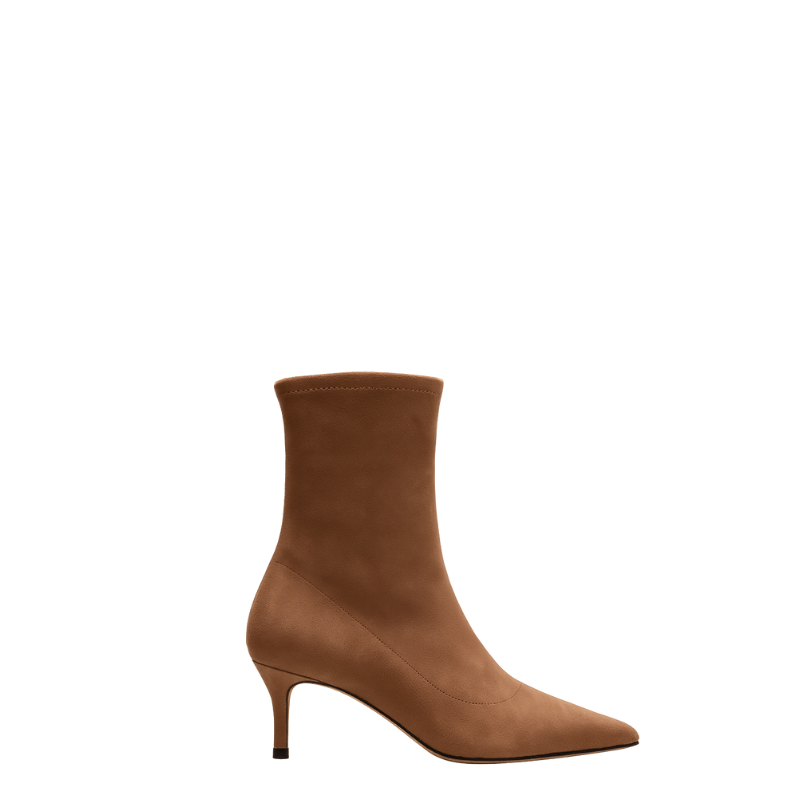 Premium Brown Suede Pointed Toe Ankle Boots with Kitten Heels