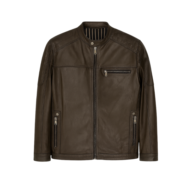 Luxury Leather Regular Fit Solid Jacket